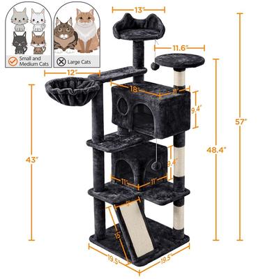 Show full view: Yaheetech 57-in Plush Cat Tree & Condo, Black slide 3 of 11