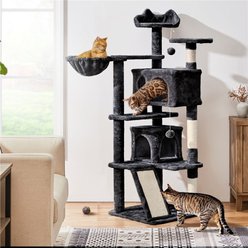 Yaheetech 57-in Plush Cat Tree & Condo, Black