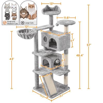 Show full view: Yaheetech 57-in Plush Cat Tree & Condo, Light Gray slide 3 of 11