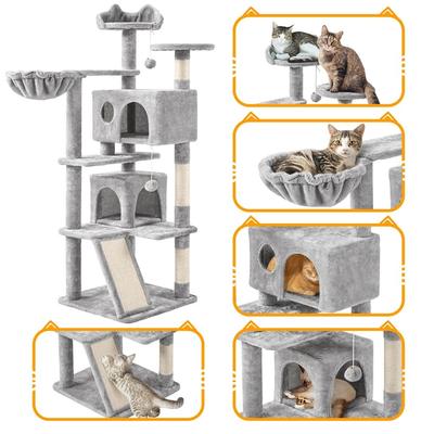 Show full view: Yaheetech 57-in Plush Cat Tree & Condo, Light Gray slide 4 of 11