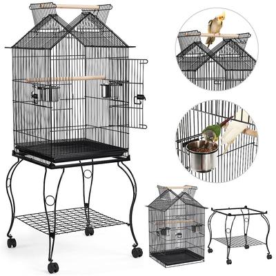 Show full view: Yaheetech 57-in Rolling Meta Open Top Bird Parrot Cage, Black slide 2 of 9