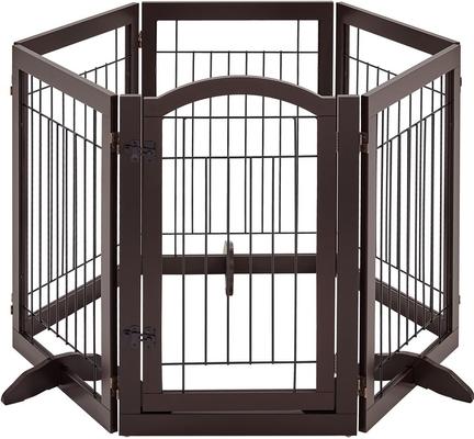 Show full view: Yaheetech 6-Panel Foldable Wire Dog Gate, Espresso, 32-in H slide 3 of 11