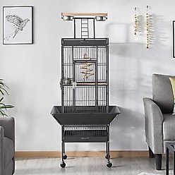 Yaheetech 61-in Rolling Parrot Cage & Playtop, Hammered Black slide 2 of 9