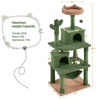Show full view: Yaheetech 62.5-in Cactus Cat Tree, Medium, Green & Brown slide 3 of 10