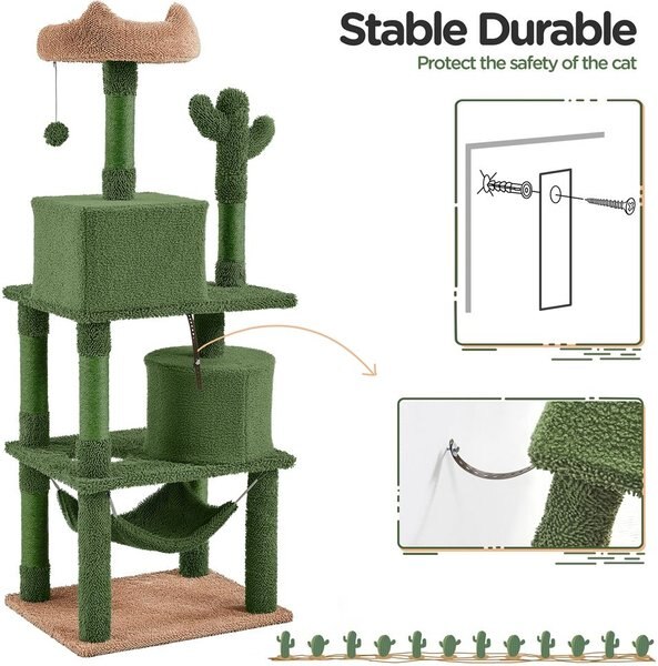 Yaheetech 62.5-in Cactus Cat Tree, Medium, Green & Brown