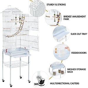 Yaheetech 62.5-in Rolling Large Bird Cage & Detachable Stand, White