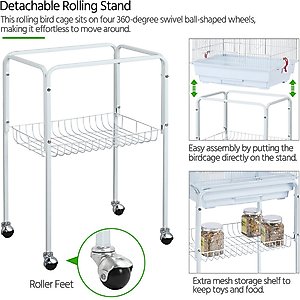 Yaheetech 62.5-in Rolling Large Bird Cage & Detachable Stand, White