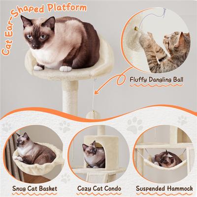 Show full view: Yaheetech 63.5-in Plush Cat Tree & Condo, Beige slide 4 of 8