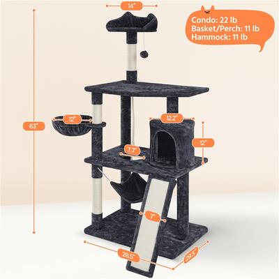 Show full view: Yaheetech 63.5-in Plush Cat Tree & Condo, Black slide 3 of 8