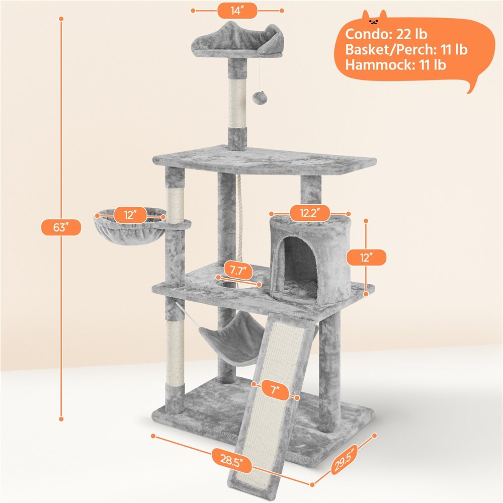 Yaheetech 63.5-in Plush Cat Tree & Condo