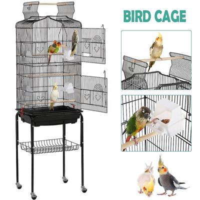 Show full view: Yaheetech 64-in Open Top Metal Parrot Cage with Detachable Rolling Stand, Black slide 3 of 10