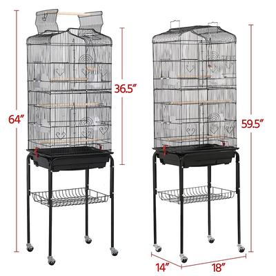 Show full view: Yaheetech 64-in Open Top Metal Parrot Cage with Detachable Rolling Stand, Black slide 4 of 10