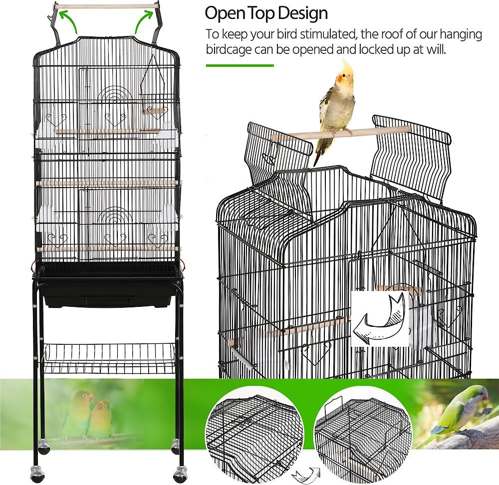 Yaheetech 64-in Open Top Metal Parrot Cage with Detachable Rolling Stand