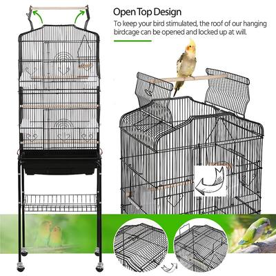 Show full view: Yaheetech 64-in Open Top Metal Parrot Cage with Detachable Rolling Stand, Black slide 5 of 10