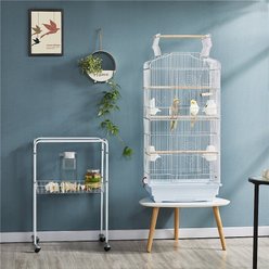 Yaheetech 64-in Open Top Metal Parrot Cage with Detachable Rolling Stand, White slide 2 of 9