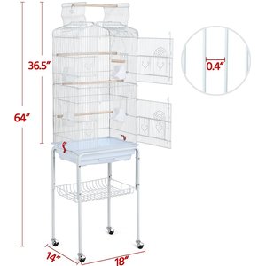 Yaheetech 64-in Open Top Metal Parrot Cage with Detachable Rolling Stand, White