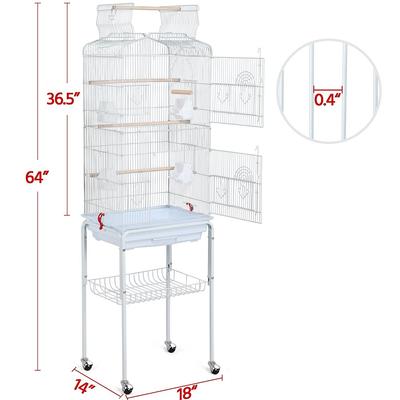 Show full view: Yaheetech 64-in Open Top Metal Parrot Cage with Detachable Rolling Stand, White slide 3 of 11