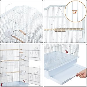 Yaheetech 64-in Open Top Metal Parrot Cage with Detachable Rolling Stand, White