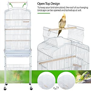 Yaheetech 64-in Open Top Metal Parrot Cage with Detachable Rolling Stand, White