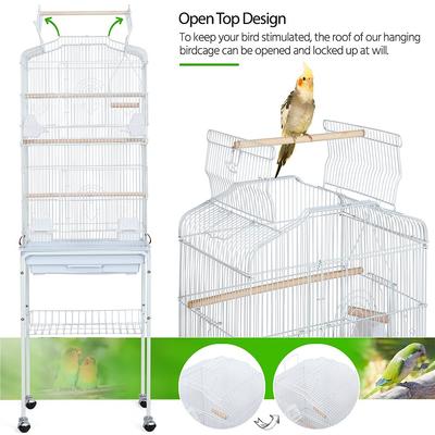 Show full view: Yaheetech 64-in Open Top Metal Parrot Cage with Detachable Rolling Stand, White slide 5 of 11