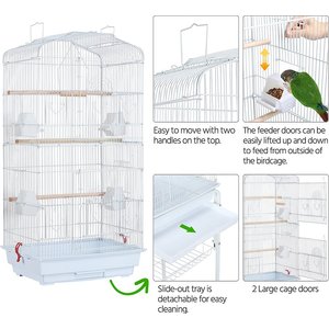 Yaheetech 64-in Open Top Metal Parrot Cage with Detachable Rolling Stand, White