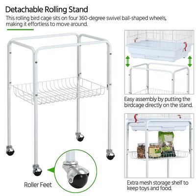 Show full view: Yaheetech 64-in Open Top Metal Parrot Cage with Detachable Rolling Stand, White slide 7 of 11