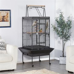 Yaheetech 68.5-in Rolling Bird Cage & Playtop, Hammertone Black
