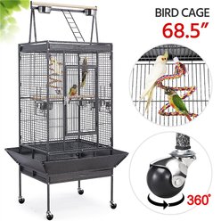 Yaheetech 68.5-in Rolling Bird Cage & Playtop, Hammertone Black slide 2 of 8