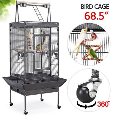 Show full view: Yaheetech 68.5-in Rolling Bird Cage & Playtop, Hammertone Black slide 2 of 9