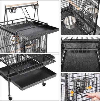 Show full view: Yaheetech 68.5-in Rolling Bird Cage & Playtop, Hammertone Black slide 4 of 9