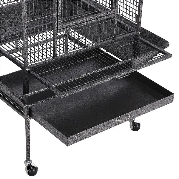 Yaheetech 68.5-in Rolling Bird Cage & Playtop, Hammertone Black