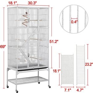 Yaheetech 69-in Parrot Cage with Detachable Stand, White