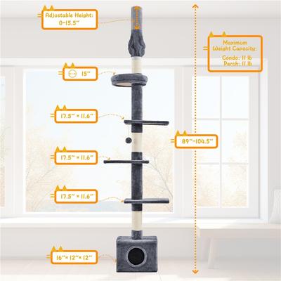 Show full view: Yaheetech 7.4 to 8.7-ft Floor-to-Ceiling Cat Tree, Dark Gray slide 3 of 7