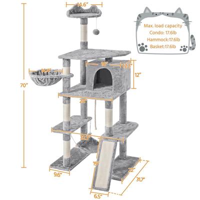 Show full view: Yaheetech 70-in Cat Tree Condo, Light Gray slide 2 of 10