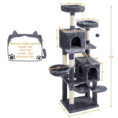 Show full view: Yaheetech 71.5-in Tree with 2 Cozy Perches Cat Tree, Large, Dark Gray slide 7 of 8