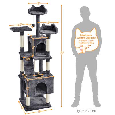 Show full view: Yaheetech 72-in Plush Cat Tree & Condo, Dark Gray slide 4 of 10