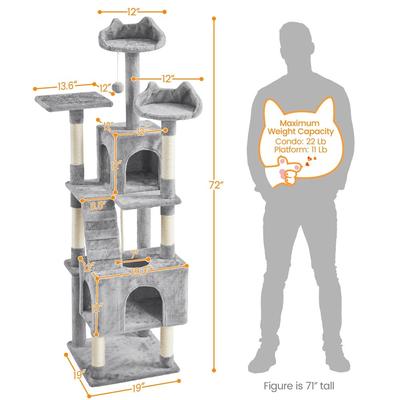 Show full view: Yaheetech 72-in Plush Cat Tree & Condo, Light Gray slide 4 of 9