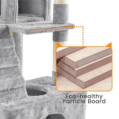 Show full view: Yaheetech 72-in Plush Cat Tree & Condo, Light Gray slide 7 of 9