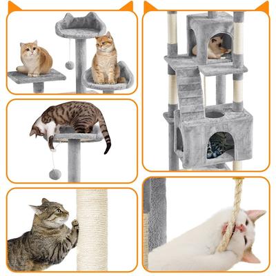 Show full view: Yaheetech 72-in Plush Cat Tree & Condo, Light Gray slide 5 of 9