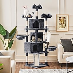 Yaheetech 76.5-in Tree with 3 Condos Cat Tree, Dark Gray, Large slide 1 of 9