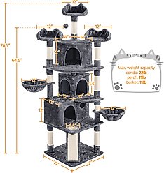 Yaheetech 76.5-in Tree with 3 Condos Cat Tree, Dark Gray, Large slide 2 of 9
