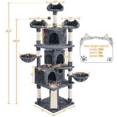 Show full view: Yaheetech 76.5-in Tree with 3 Condos Cat Tree, Dark Gray, Large slide 2 of 10