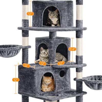 Show full view: Yaheetech 76.5-in Tree with 3 Condos Cat Tree, Dark Gray, Large slide 6 of 10