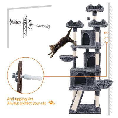 Show full view: Yaheetech 76.5-in Tree with 3 Condos Cat Tree, Dark Gray, Large slide 9 of 10