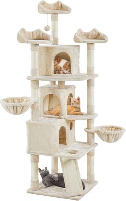 Show full view: Yaheetech 76.5-in Tree with 3 Condos Cat Tree, Large, Beige slide 3 of 9