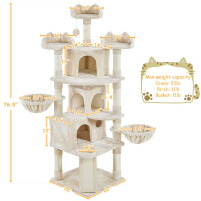 Show full view: Yaheetech 76.5-in Tree with 3 Condos Cat Tree, Large, Beige slide 4 of 9