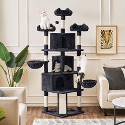 Yaheetech 76.5-in Tree with 3 Condos Cat Tree, Large, Black