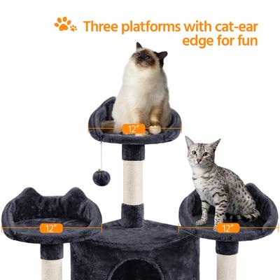 Show full view: Yaheetech 76.5-in Tree with 3 Condos Cat Tree, Large, Black slide 5 of 10