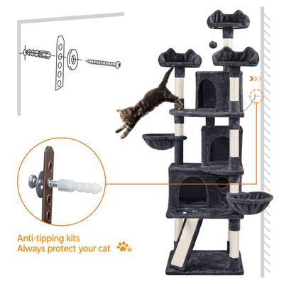Show full view: Yaheetech 76.5-in Tree with 3 Condos Cat Tree, Large, Black slide 9 of 10