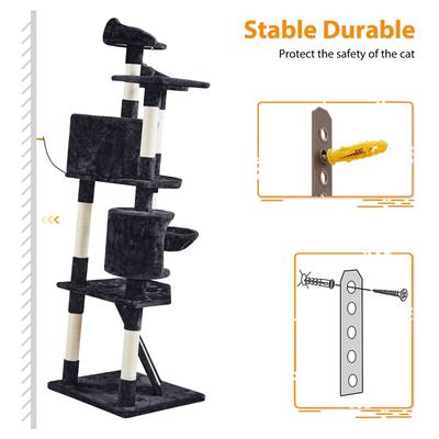 Show full view: Yaheetech 79-in Plush Cat Tree & Condo, Black, Large slide 9 of 13